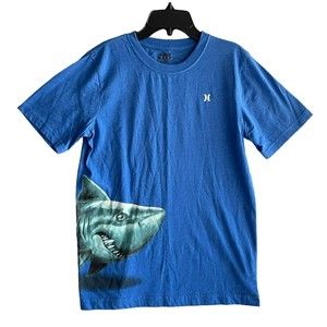 Hurley Tshirt Top Kids Size XL 13 - 15 Yrs Shark Graphic Print Logo Blue
